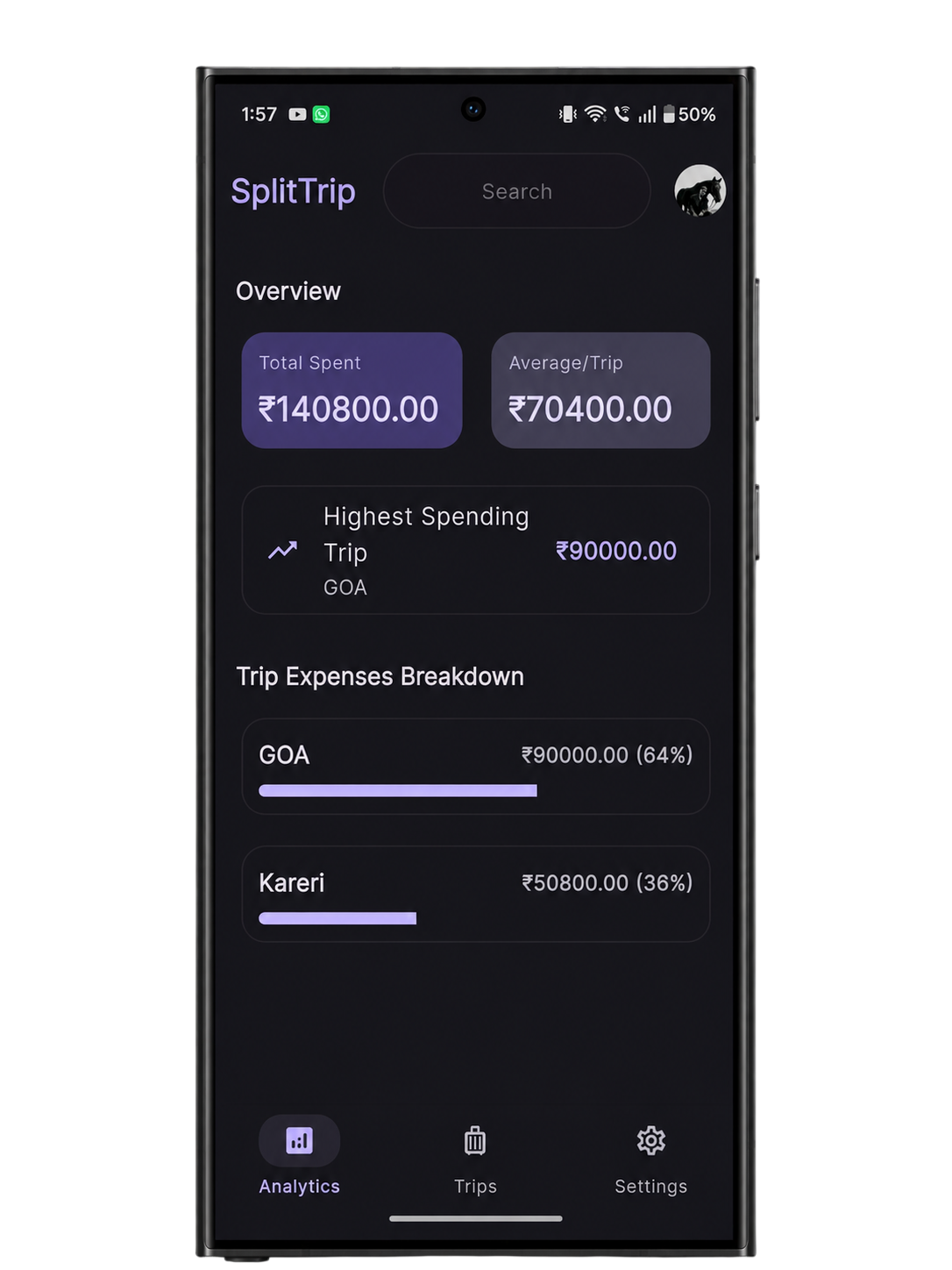 SplitTrip Analytics Screen