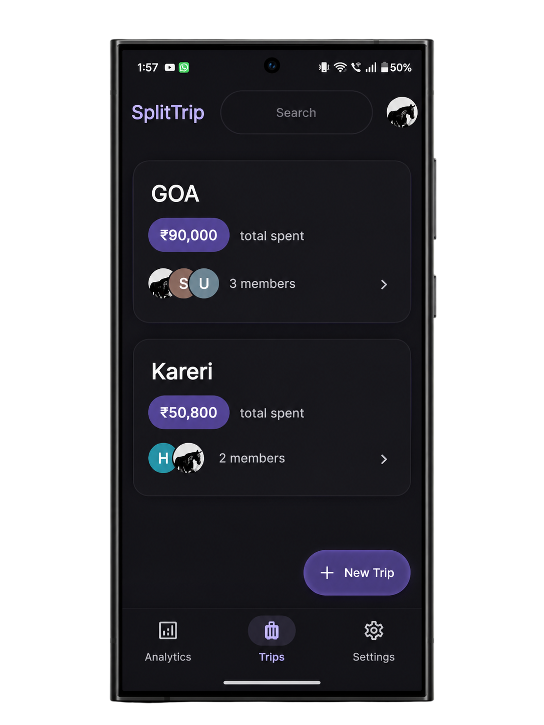 SplitTrip Home Screen